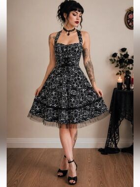 Hot Topic The Book Of Life Goth Skull Printed Halter Corset Swing Dress